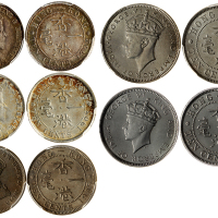香港银/镍造1毫5枚一组，包括1902, 1903, 1904, 1937及1939-KN， 分别评PCGS MS64+, AU55, MS65, MS65及MS65, 一组高评级的币