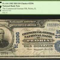 Peoria, Illinois. $10 1902 Date Back. Fr. 616. The Commercial German NB. Charter #3296.2. PCGS Very 