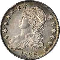 1828 Capped Bust Half Dollar. O-122. Rarity-3. Square Base 2, Small 8s, Large Letters. AU-55 (PCGS).