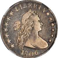 1806 Draped Bust Half Dollar. O-107a, T-3. Rarity-4+. Knobbed 6, Small Stars. VF-25 (NGC).