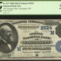 Cincinnati, Ohio. $5 1882 Date Back. Fr. 537. The German NB. Charter #2524. PCGS Very Fine 30 PPQ.