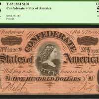 T-65. Confederate Currency. 1864 $100. PCGS Choice About New 58 PPQ.