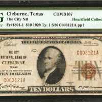 Cleburne, Texas. $10 1929 Ty. 1. Fr. 1801-1. The City NB. Charter #13107. PMG Very Fine 25.