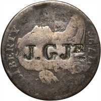J.G JR on a 1796 S-110 Draped Bust cent. Brunk G-15, Rulau-Unlisted. Host coin Good.