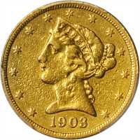 美国1903-S年5美元金币。