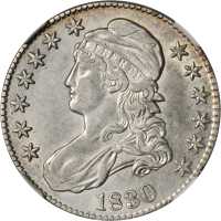 1830 Capped Bust Half Dollar. O-120. Rarity-1. Large 0. EF-45 (NGC).