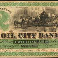 Oil City, Pennsylvania. Oil City Bank. September 15, 1864. $2. Fine.