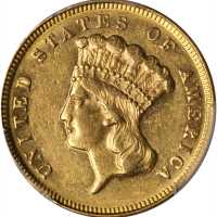 1871 Three-Dollar Gold Piece. AU-58 (PCGS).