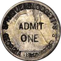 Missouri. SPRAGUE & BLODGETTS GEORGIA MINSTRELS ADMIT ONE on an 1876 Liberty Seated half dollar. Bru