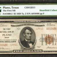 Plano, Texas. $5 1929 Ty. 2. Fr. 1800-2. The First NB. Charter #13511. PMG Very Fine 30.