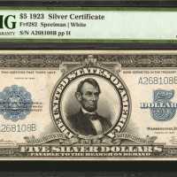 Fr. 282. 1923 $5 Silver Certificate. PMG Choice About Uncirculated 58 EPQ.