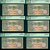 1959年印度尼西亚银行1000盾10枚一组，连号6枚及4枚，PCGS Currency 65PPQ至66PPQ
