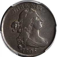 1805 Draped Bust Half Cent. C-1. Rarity-1. Medium 5, Stemless Wreath. VF-30 (PCGS).