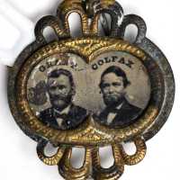 1868 Ulysses S. Grant. DeWitt-USG 1868-59. Ferrotype. Brass shell pin. 24.3 x 26.7 mm. Fine.