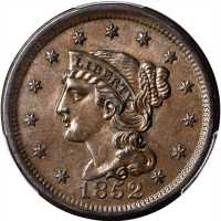 1852 Braided Hair Cent. N-15. Rarity-3. MS-62 BN (PCGS).