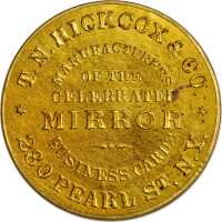 New York, New York. T.N. Hickcox & Co. Mirror. Bowers NY-6386. Gilt brass. 38 mm. Choice Mint State.