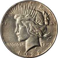 1928 Peace Silver Dollar. AU Details--Edge Damaged (PCGS).