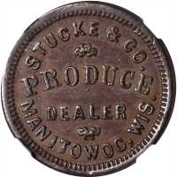 Wisconsin--Manitowoc. 1863 Stucke & Co. Fuld-420B-4a. Rarity-2. Copper. 19 mm. MS-62 BN (NGC).