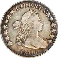 1806 Draped Bust Half Dollar. O-110, T-10. Rarity-6. Pointed 6, Stem Through Claw. VF-20 (NGC).
