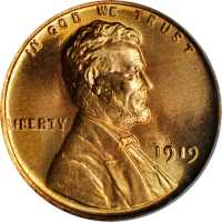1919 Lincoln Cent. MS-67 RD (PCGS). CAC.
