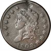 1808 Classic Head Cent. S-277. Rarity-2. Fine-12 Planchet Flaw, Scratched.