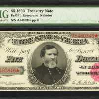 Fr. 361. 1890 $5 Treasury Note. PMG Gem Uncirculated 66 EPQ.