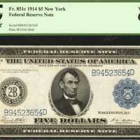 Fr. 851c. 1914 $5 Federal Reserve Note. New York. PCGS Very Choice New 64 PPQ.