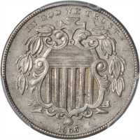 1866/1866 Shield Nickel. Rays. FS-303. Repunched Date. AU-50 (PCGS).