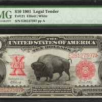Fr. 121. 1901 $10 Legal Tender Note. PMG Choice About Uncirculated 58 EPQ.