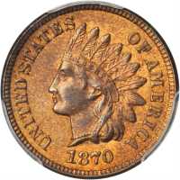 1870 Indian Cent. Bold N. Snow-1, FS-101. Doubled Die Obverse, Repunched Date, Doubled Die Reverse. 
