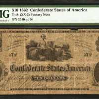 T-48. Confederate Currency. 1862 $10. PMG Choice Fine 15. Fantasy Note.