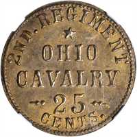 Ohio. 2nd Regiment Ohio Cavalry. Sutler Unknown. Schenkman OH-2a-25Ba. Rarity-7. Brass. 22 mm. MS-62