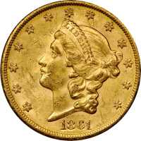 1861-S Liberty Head Double Eagle. MS-61 (PCGS).
