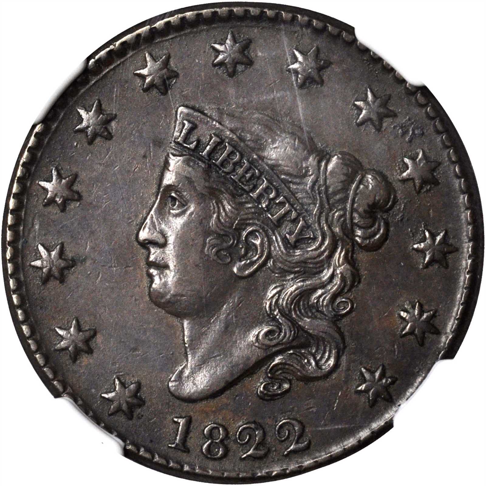 1822 Matron Head Cent. N-4. Rarity-2. AU-53 BN (NGC).