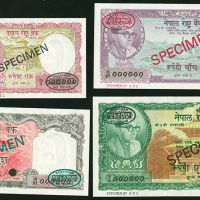 1961年尼泊尔壹，伍，拾，壹佰卢比样票一组四枚，Yadav Prasad Pant签，背有贴痕，均AU-UNC