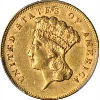 1864 Three-Dollar Gold Piece. AU-58 (PCGS).