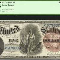 Fr. 78. 1880 $5 Legal Tender Note. PCGS Choice About New 55.