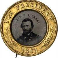 1868 Ulysses S. Grant. DeWitt-USG 1868-Unlisted. Ferrotype. Brass frame. 24.4 mm. About Uncirculated