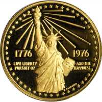 1976 National Bicentennial Medal. Gold. Small Format. 23 mm. 12.9 grams. Swoger-52ID. Choice Cameo P