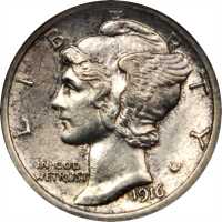 1916-D Mercury Dime. AU-58 FB (NGC).