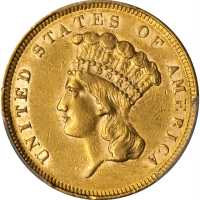 1862 Three-Dollar Gold Piece. AU-55 (PCGS).