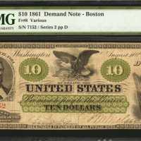 Fr. 8. 1861 $10 Demand Note. Boston. PMG Choice Fine 15.