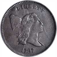 1797 Liberty Cap Half Cent. C-1. Rarity-2. 1 Above 1, Plain Edge. Genuine--Damage (PCGS).