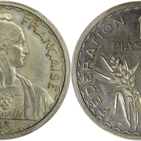 1946年法属安南一元样币铜镍铸造，发行量仅1100枚，PCGS SP63+