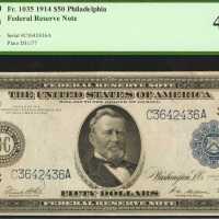 Fr. 1035. 1914 $50 Federal Reserve Note. Philadelphia. PCGS Extremely Fine 40 PPQ.