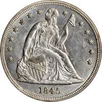 1845 Liberty Seated Silver Dollar. MS-61 (PCGS). OGH.