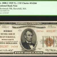 Haverhill, Massachusetts. $5 1929 Ty. 2. Fr. 1800-2. Merrimack NB. Charter #14266. PCGS About New 50