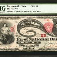 Portsmouth, Ohio. $2 1875. Fr. 392. The First NB. Charter #68. PMG Extremely Fine 40.