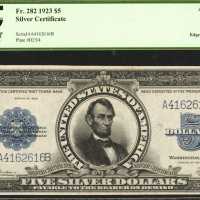Fr. 282. 1923 $5 Silver Certificate. PCGS Choice About New 58. Apparent. Edge Tear at Top Right of C