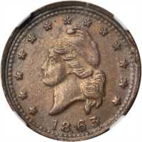 1863 French Liberty Head / Proclaim Liberty/ Fuld-9A/407 a. Rarity-6. Copper. 19 mm. AU-53 BN (NGC).